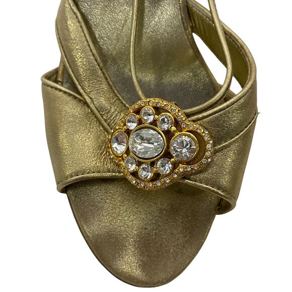 Mary Norton Italian Heels Gold Leather Rhinestone‎ Crystal Slingback Sandal Sz 6 - Picture 4 of 6